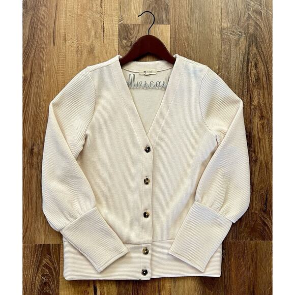 MADEWELL Ivory Flower Shaped Buttons Ottoman Rib Cardigan Size Small EUC‎ - Picture 2 of 13